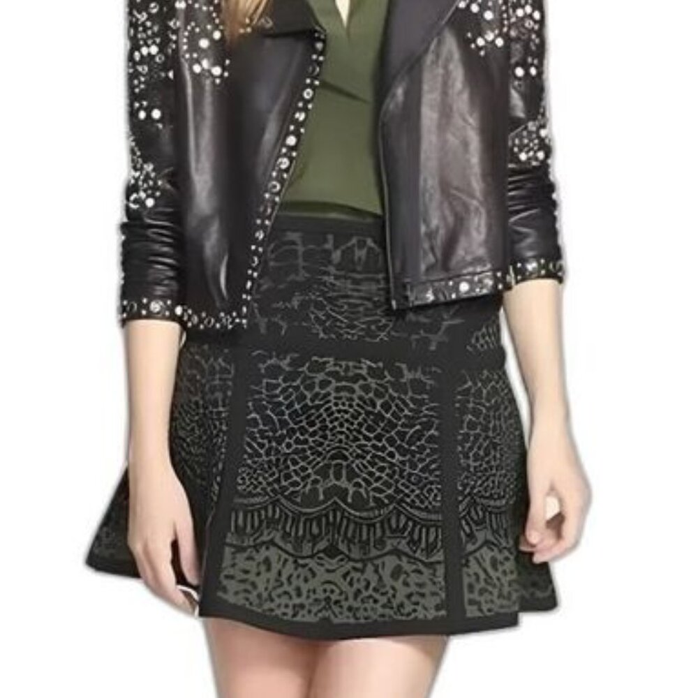 Diane von Furstenberg jacquard skater skirt animal print DVF S